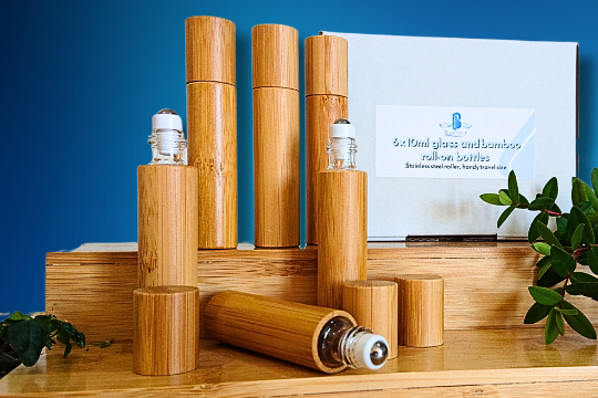 Image of Bamboo covered glass roll-on bottle- pack of 10ml x 6